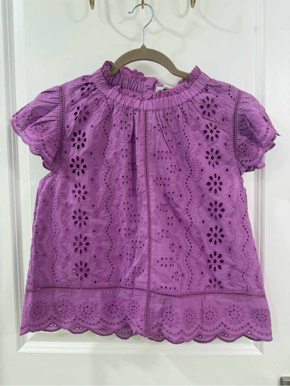 Ruffled Eyelet Mock-Neck Blouse in Purple - Picture 2 of 7